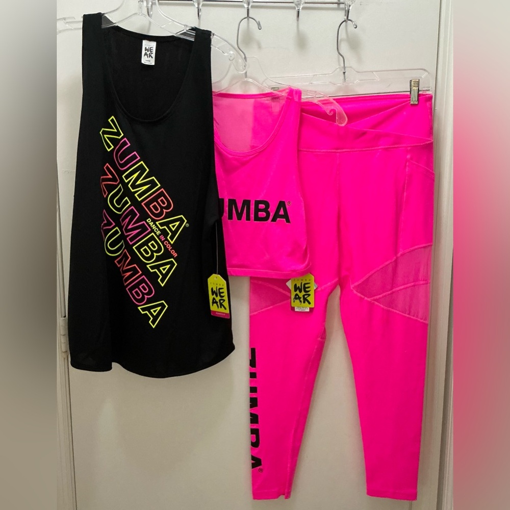 NWT Zumba Fitness Black and Pink Leggings Set